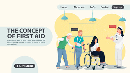 Turn to the doctor for people with limb injuries web page design concept flat illustration cartoon