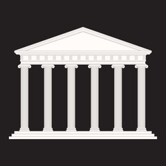 Greek temple with classical columns.  Vector illustration isolated on black background.