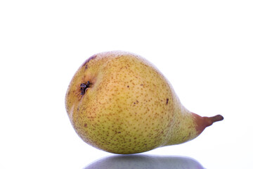 One juicy appetizing pear, close-up, isolated on white.