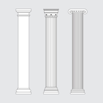 Architecture columns. Collection of various design elements. Vector illustration, line design.