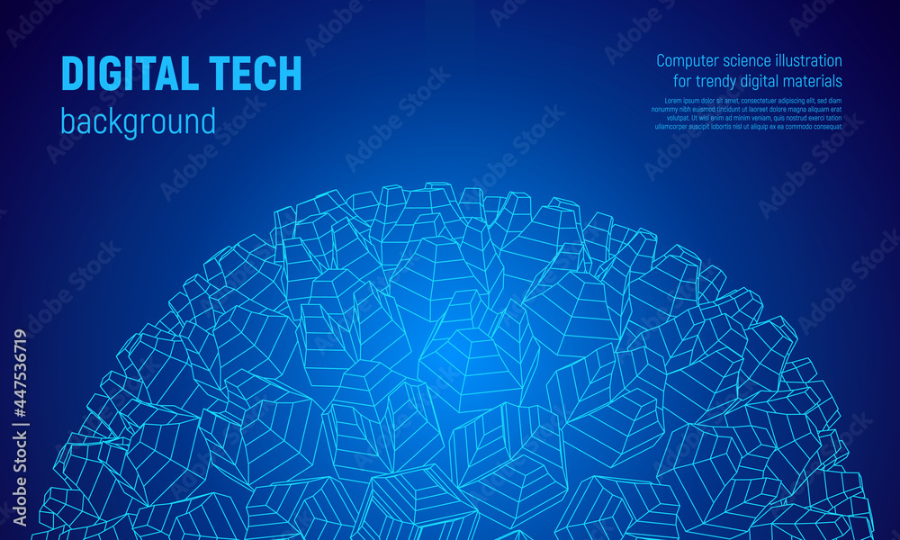 Poster Wireframe sphere in technology background or presentation template. Abstract 3D grid element in science themed illustration.