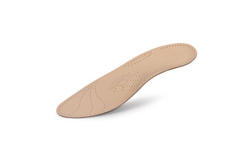 Isolated orthopedic insole on a white background. Treatment and prevention of flat feet and foot diseases. Foot care, comfort for the feet. Wear comfortable shoes. Medical insoles.