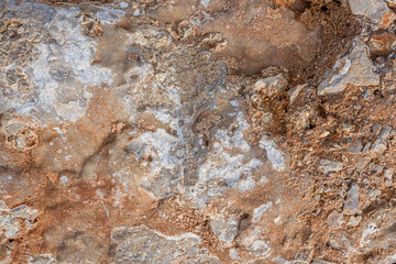 Light red-orange stone texture. Red orange grunge background. Mountain texture macro close-up. Bright colorful banner for your design. Hight quality photo