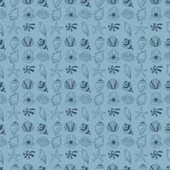 Blue seashells seamless pattern