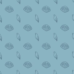 Blue seashells seamless pattern