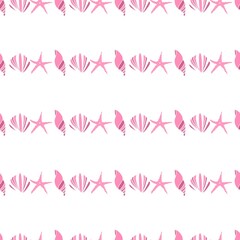 pink and white seashells seamless pattern