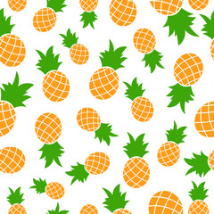 Fresh cartoon pineapples seamless pattern. Summer fruit pattern. Vector seamless pattern of pineapples illustrations on white background. Can be used for textile prints or website uses.