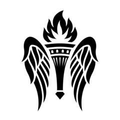 Winged torch logo. Print, torch with wings.