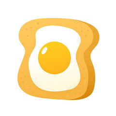 Toast with fried egg. Vector flat cartoon illustration icon. Isolated on white background. Toast bread, fried egg, morning breakfast cartoon concept