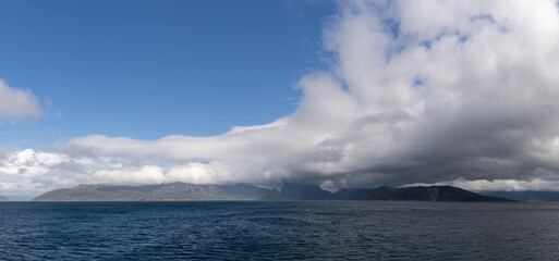 Fototapeta na wymiar panorama view of the Vesteralen Islands and the Tjeldsund Strait in northern Norway