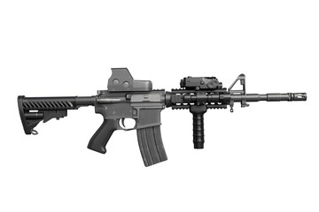 Side view of automatic rifle isolated on white background. 3D illustration