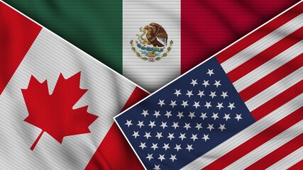 Mexico United States of America Canada Flags Together Fabric Texture Effect Illustration © MotionCenter