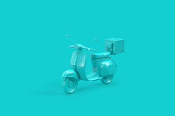 Minimalistic vintage scooter on teal background. 3D illustration © kirill_makarov