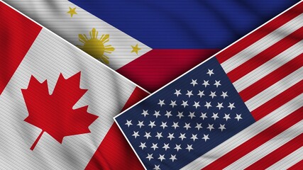 Philippines United States of America Canada Flags Together Fabric Texture Effect Illustration