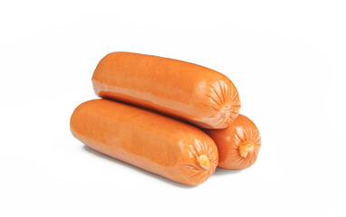 Fresh uncooked beef sausages isolated on white background