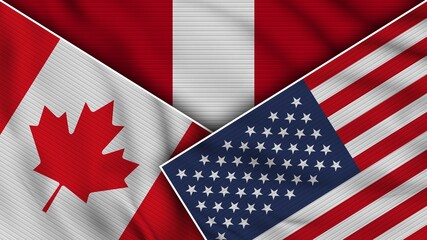 Peru United States of America Canada Flags Together Fabric Texture Effect Illustration