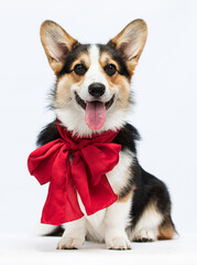 fashionable dog looks in a red bow