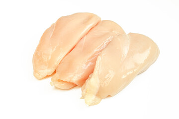 Boneless chicken fillet isolated on white background. Delicious food preparing