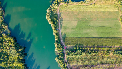 Fototapeta premium Nice landscape of agricultural field. Aerial view Flevopolder. drone photography