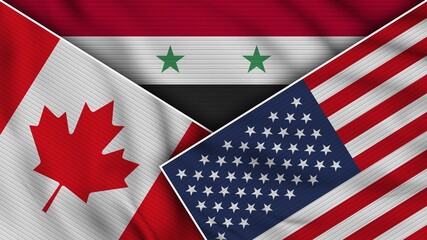 Syria United States of America Canada Flags Together Fabric Texture Effect Illustration