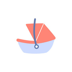 Baby car seat flat icon isolated on white background. Color comfortable infant element for secure travel. Child journey safety vector illustration.