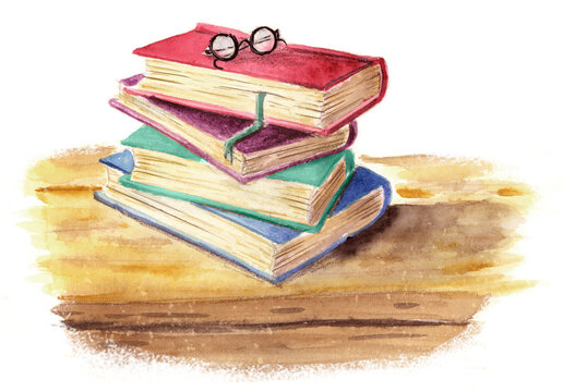  Watercolour - Painting: Books