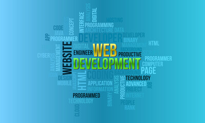 Business Concept Background, Web Development Futuristic Word Cloud