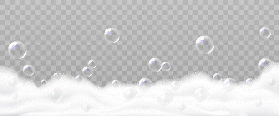 Realistic Detailed 3d White Foam Bubbles. Vector