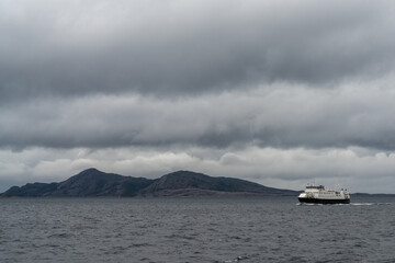 transport ship on the Vaerengfjord on the Helgeland coast of northern Norway