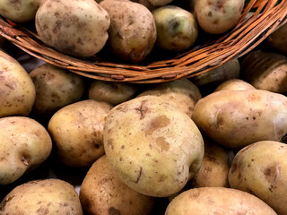 potatoes in baskets and sold at the vegetable market