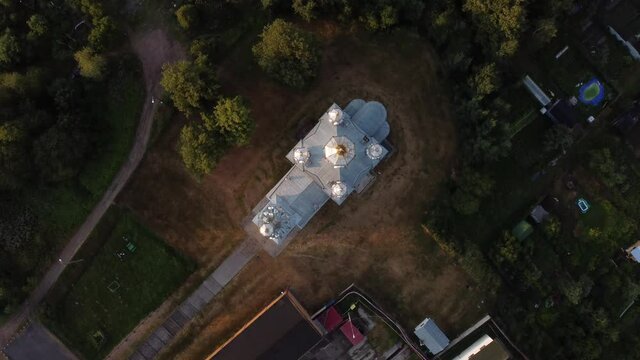  Flight over the Church of Alexandra of Rome in the Lugovoy Park of Peterhof.