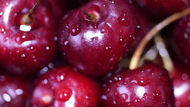 ripe red cherry close-up rotates
