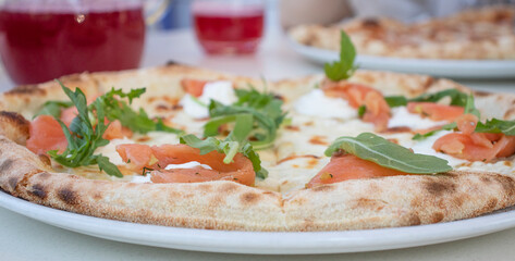 vegeterian pizza on a plate close up
