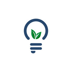 vector Ecological light bulb with leaf logo, energy saving lamp symbol, white background.