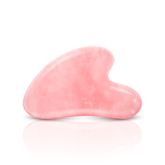 Vector 3d Realistic Gua Sha Jade Scraping Massage Tool Closeup Isolated on White. Natural Pink Rose Quartz Stone Scraper. Chinese Traditional Facial Lifting for Woman. Facial Acupoints
