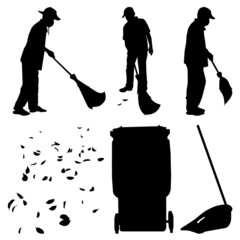 Vector Collection Set of Street Sweeper People Silhouettes