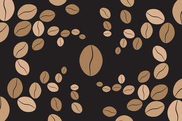 Seamless Coffee Bean Pattern on Dark Background. Modern Brown and Black Coffee Art