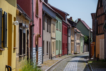 Fototapeta na wymiar Colorful houses in the small Baltic town of Barth
