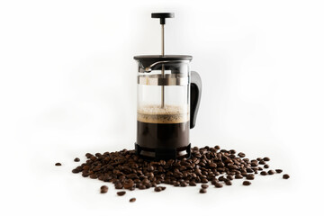 Coffee maker isolated on coffee beans background
