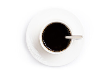 White coffee mug with spoon isolated on white background