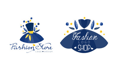 Fashion Store Logo Design Set, Fashion Shop Hand Drawn Labels Vector Illustration