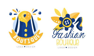 Fashion Boutique Logo Design Set Hand Drawn Labels Vector Illustration