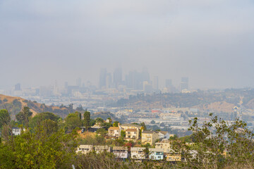 High angle haze view of some residence building with skyline
