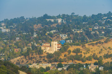 Fototapeta na wymiar High angle haze view of some residence building