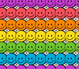 Funny smile cute rainbow face seamless pattern. Vector doodle cartoon kawaii character illustration icon design. Positive smile faces, gay, lgbt, lgbtq rainbow flag seamless pattern concept