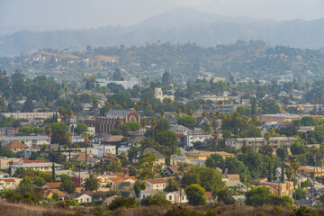 Fototapeta na wymiar High angle haze view of some residence building
