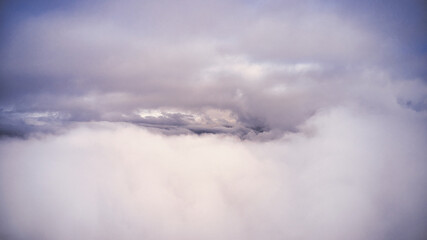 Naklejka na ściany i meble Niebla y nubes entre las nubes mas altas de Valdivia.