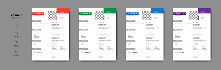 Editable and modern CV or resume vector design. Creative Professional CV or resume design template .