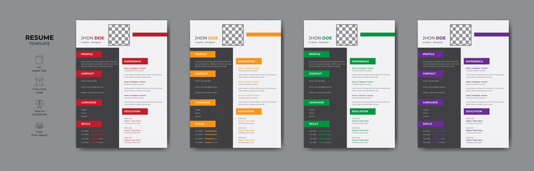 Editable modern CV or resume template design. Creative Professional CV or resume vector design .