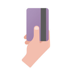 Human hand holding a credit card. Colored flat illustration. Isolated on white background.